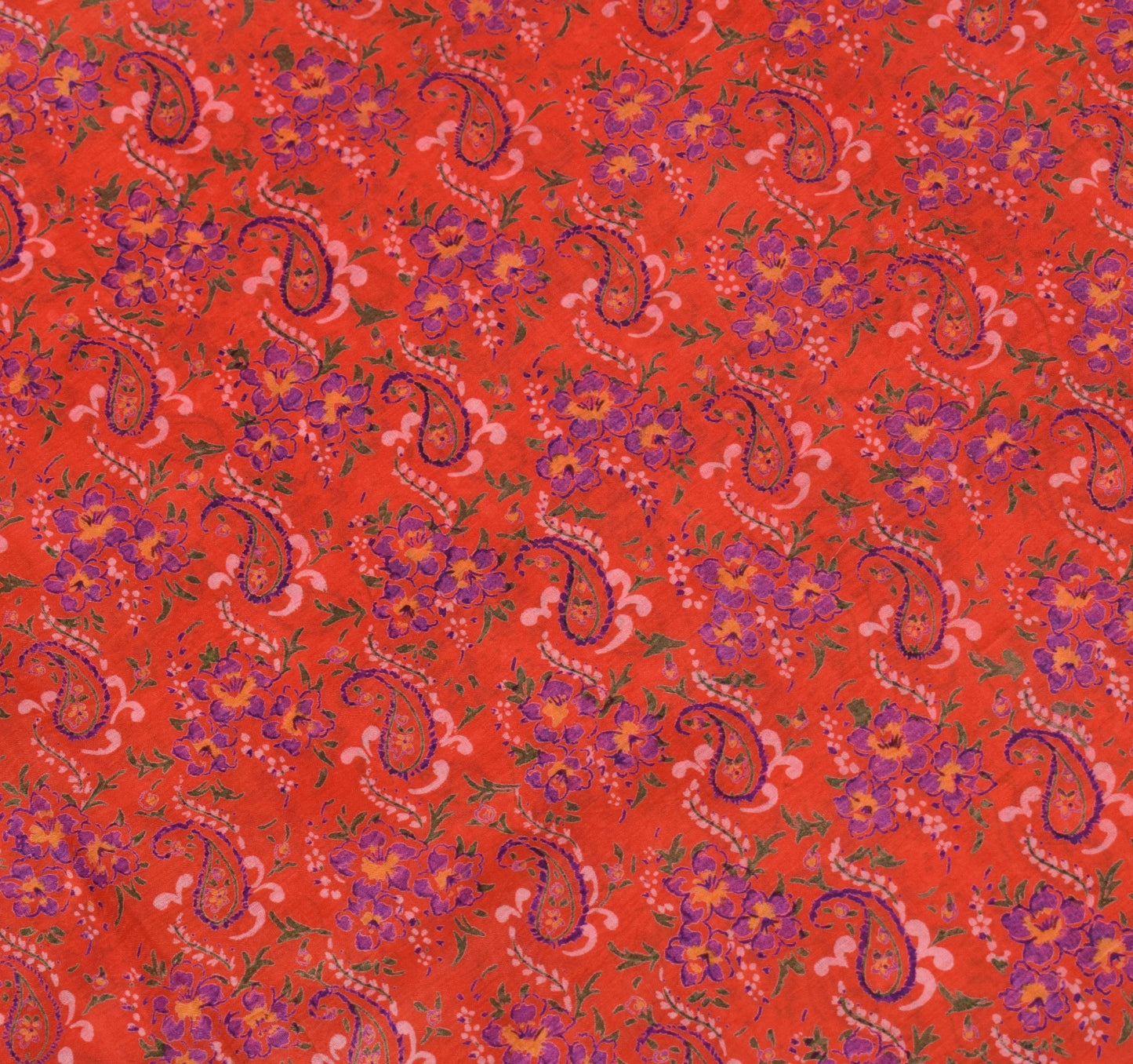 Sushila Vintage Red Saree 100% Pure Silk Paisley Printed Indian 5YD Craft Fabric