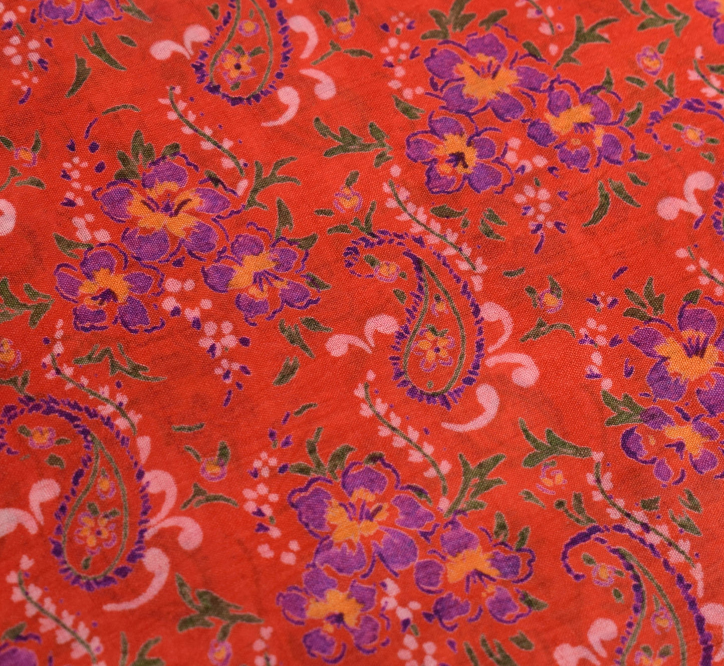 Sushila Vintage Red Saree 100% Pure Silk Paisley Printed Indian 5YD Craft Fabric