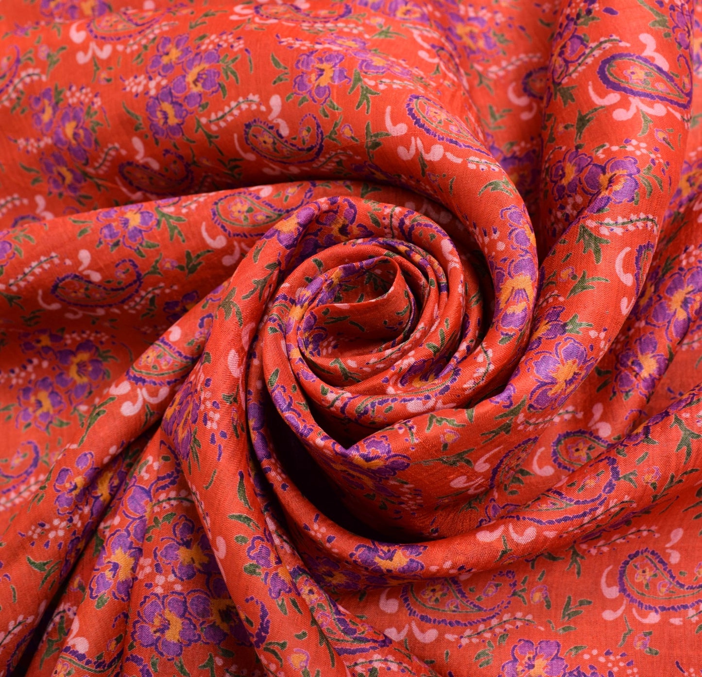 Sushila Vintage Red Saree 100% Pure Silk Paisley Printed Indian 5YD Craft Fabric