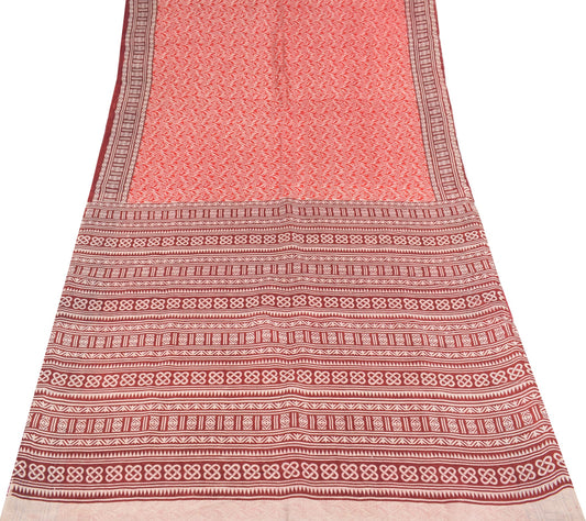 Sushila Vintage Indian Red Saree 100% Pure Silk Printed 5 Yard Soft Craft Fabric
