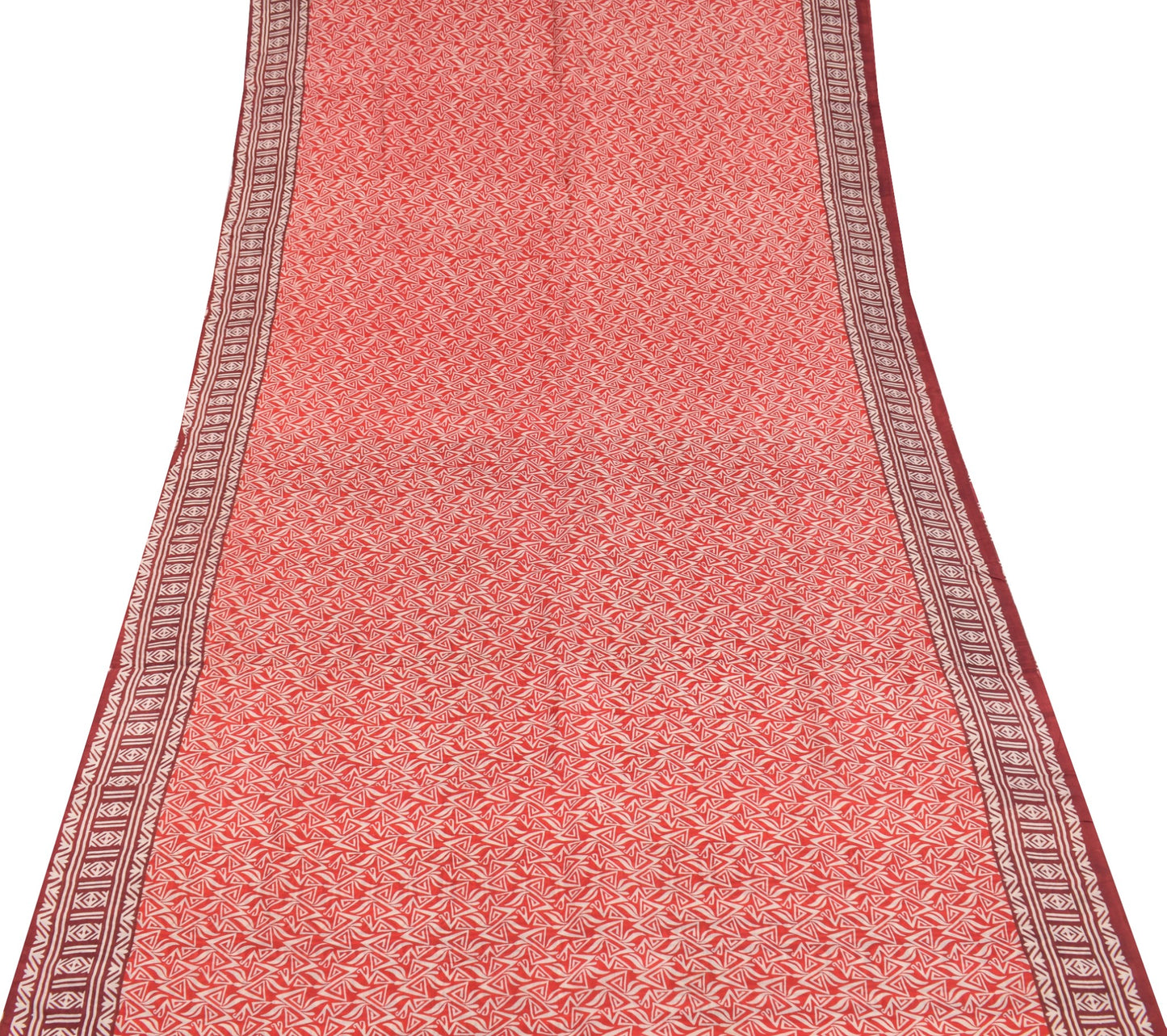 Sushila Vintage Indian Red Saree 100% Pure Silk Printed 5 Yard Soft Craft Fabric