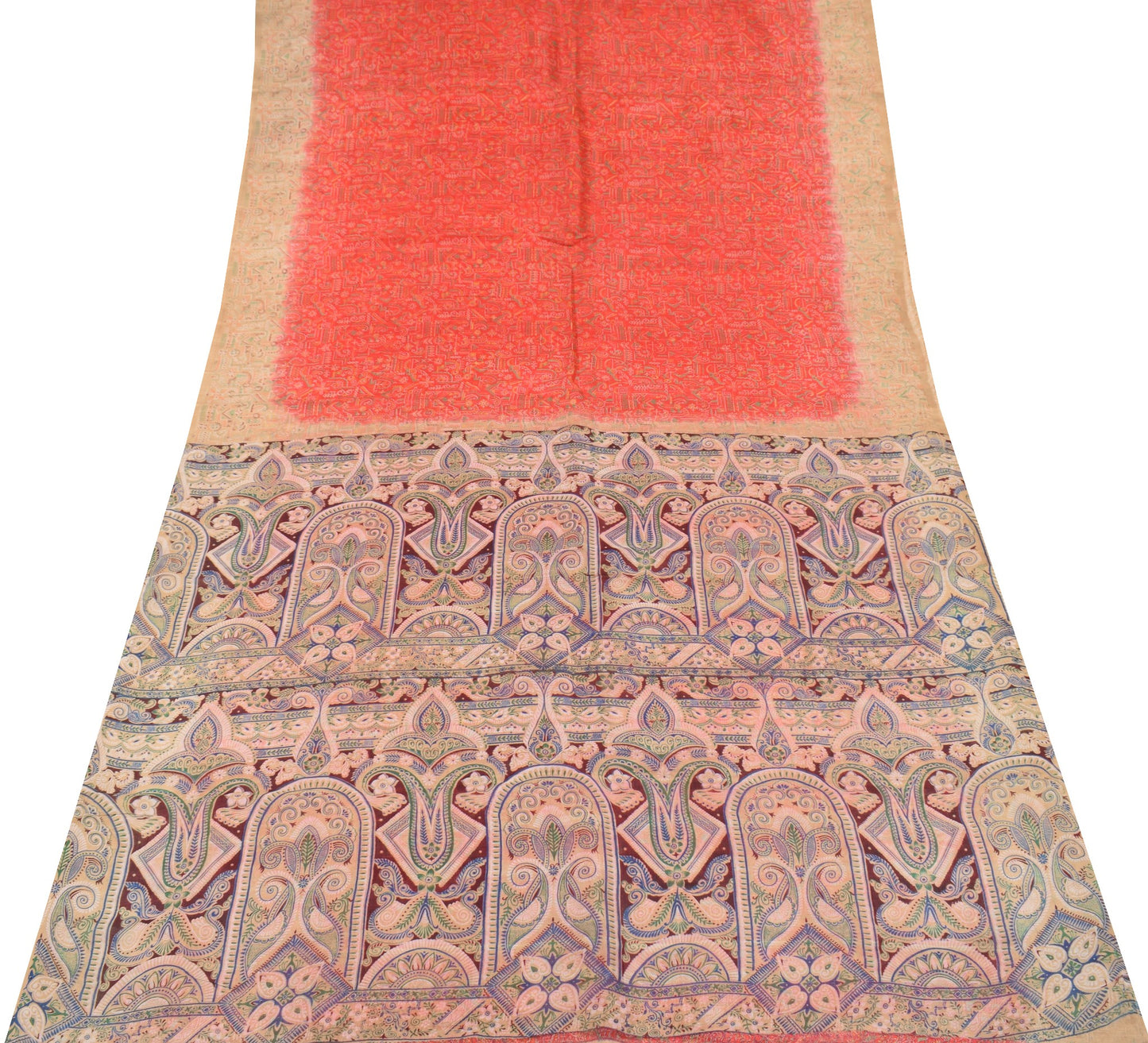 Sushila Vintage Red Saree Pure Silk Printed Daily Wear Sari Soft Craft Fabric