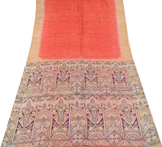 Sushila Vintage Red Saree Pure Silk Printed Daily Wear Sari Soft Craft Fabric
