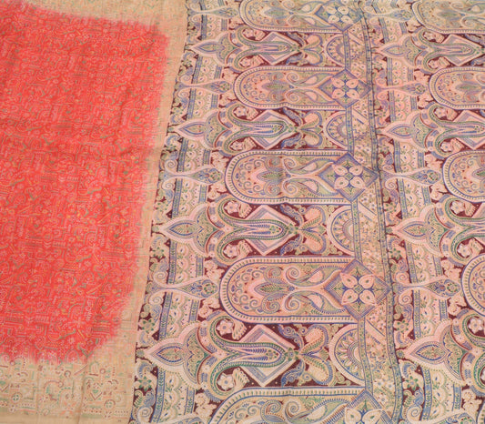 Sushila Vintage Red Saree Pure Silk Printed Daily Wear Sari Soft Craft Fabric