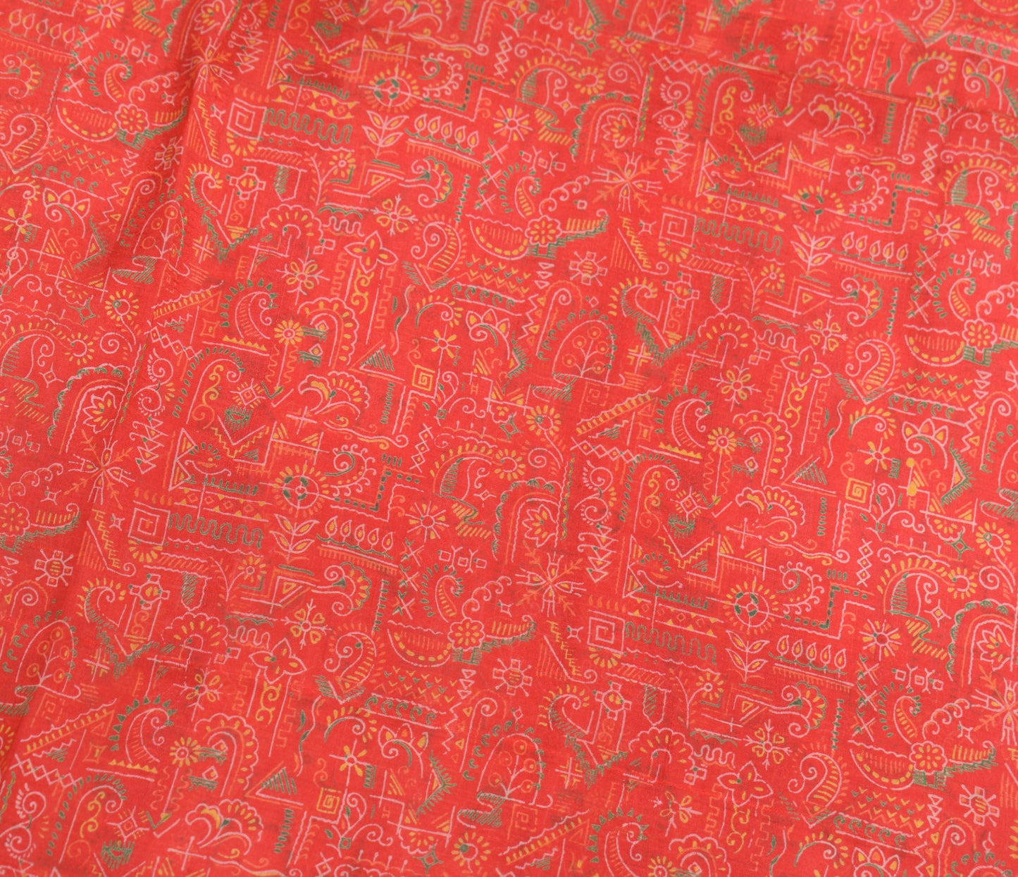 Sushila Vintage Red Saree Pure Silk Printed Daily Wear Sari Soft Craft Fabric