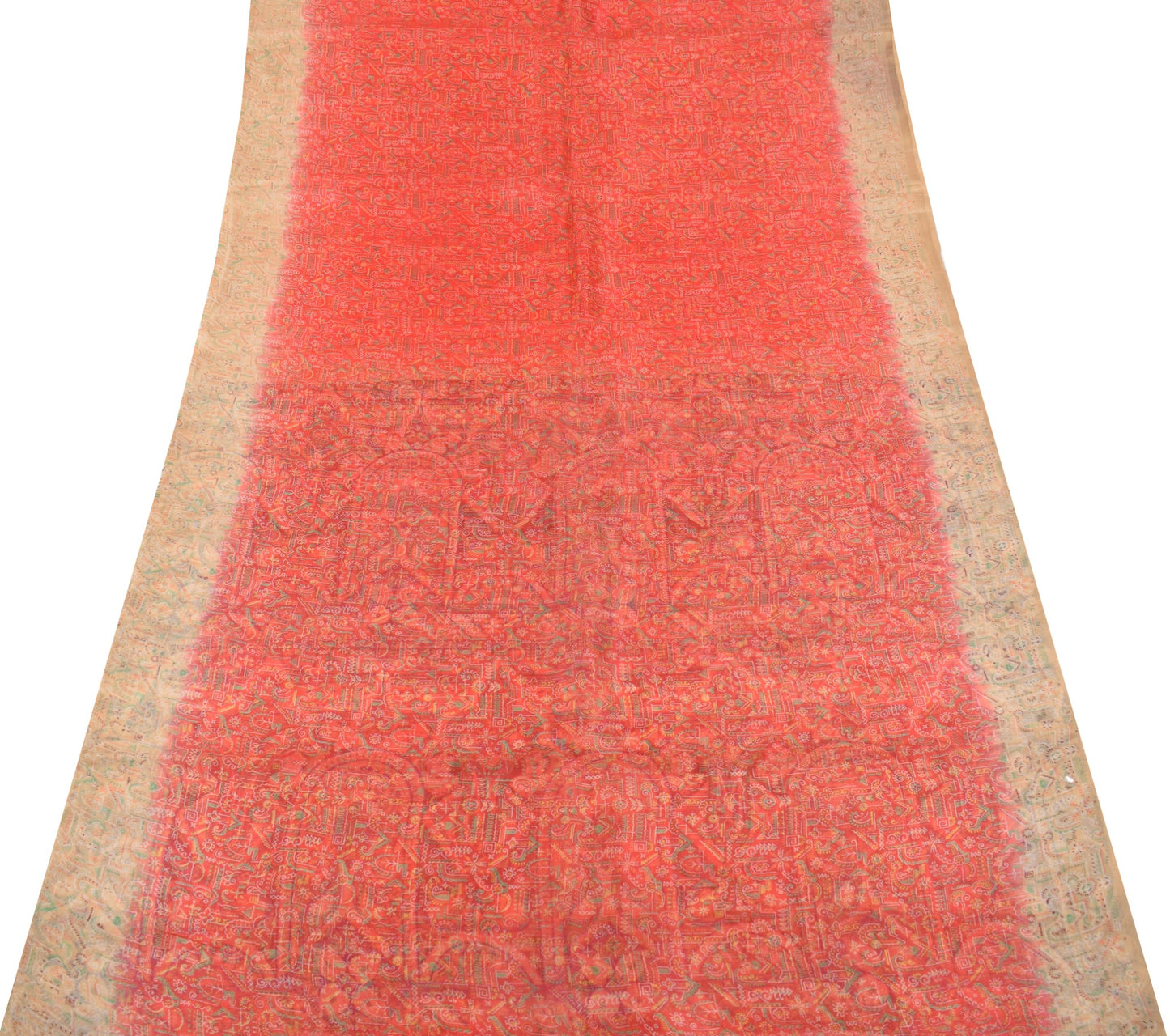 Sushila Vintage Red Saree Pure Silk Printed Daily Wear Sari Soft Craft Fabric