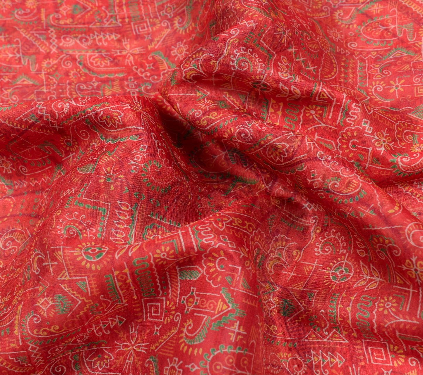 Sushila Vintage Red Saree Pure Silk Printed Daily Wear Sari Soft Craft Fabric