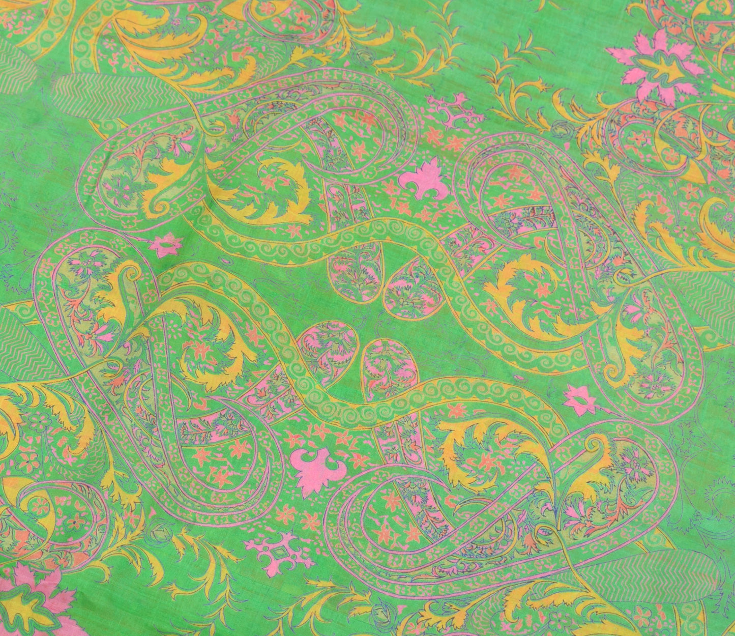 Sushila Vintage Orange Green  Saree Pure Silk Printed Floral Soft Craft Fabric