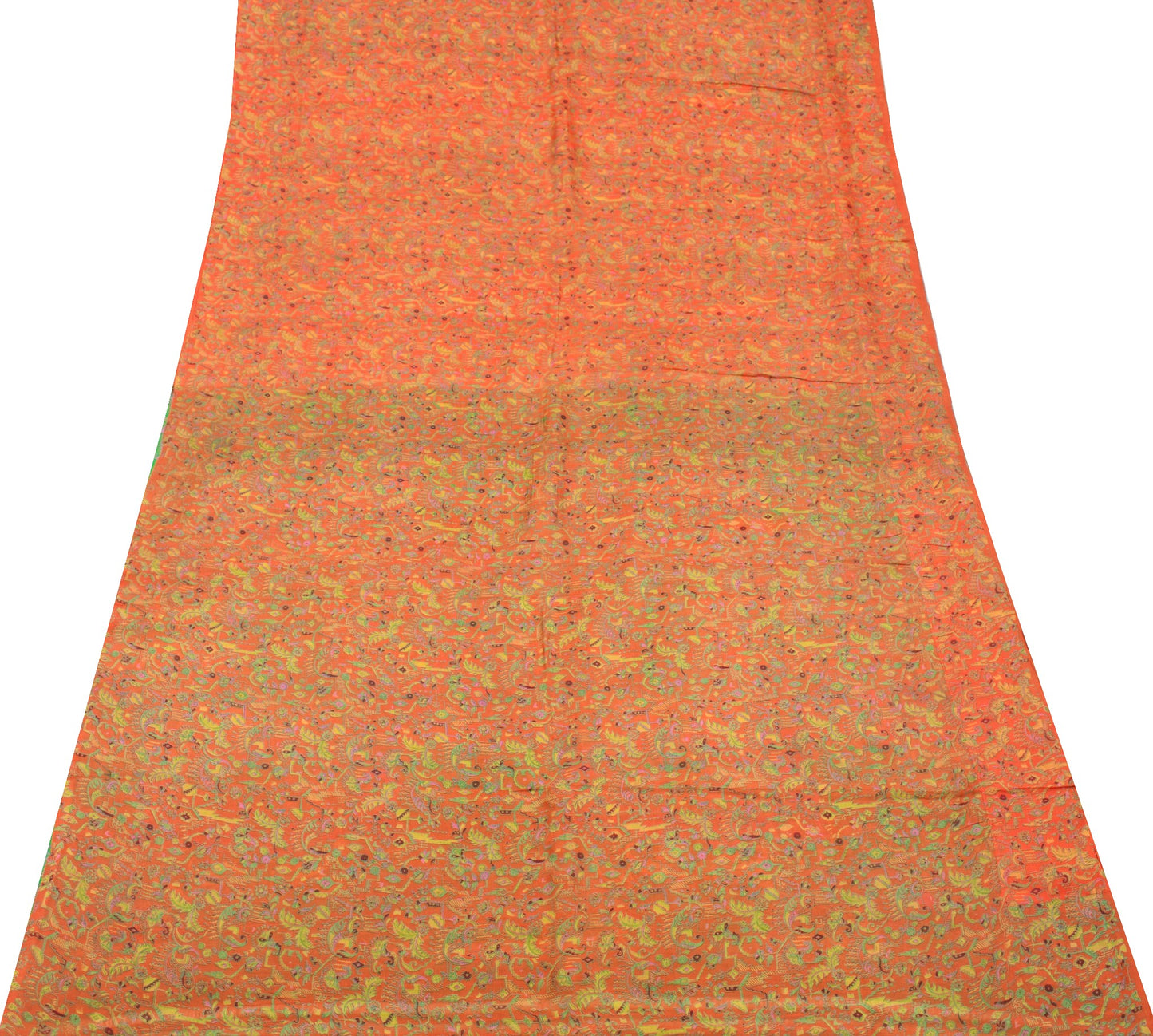 Sushila Vintage Orange Green  Saree Pure Silk Printed Floral Soft Craft Fabric