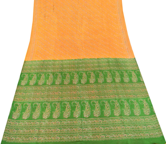 Sushila Vintage Mustard Saree 100% Pure Silk Printed Soft Craft Floral Fabric