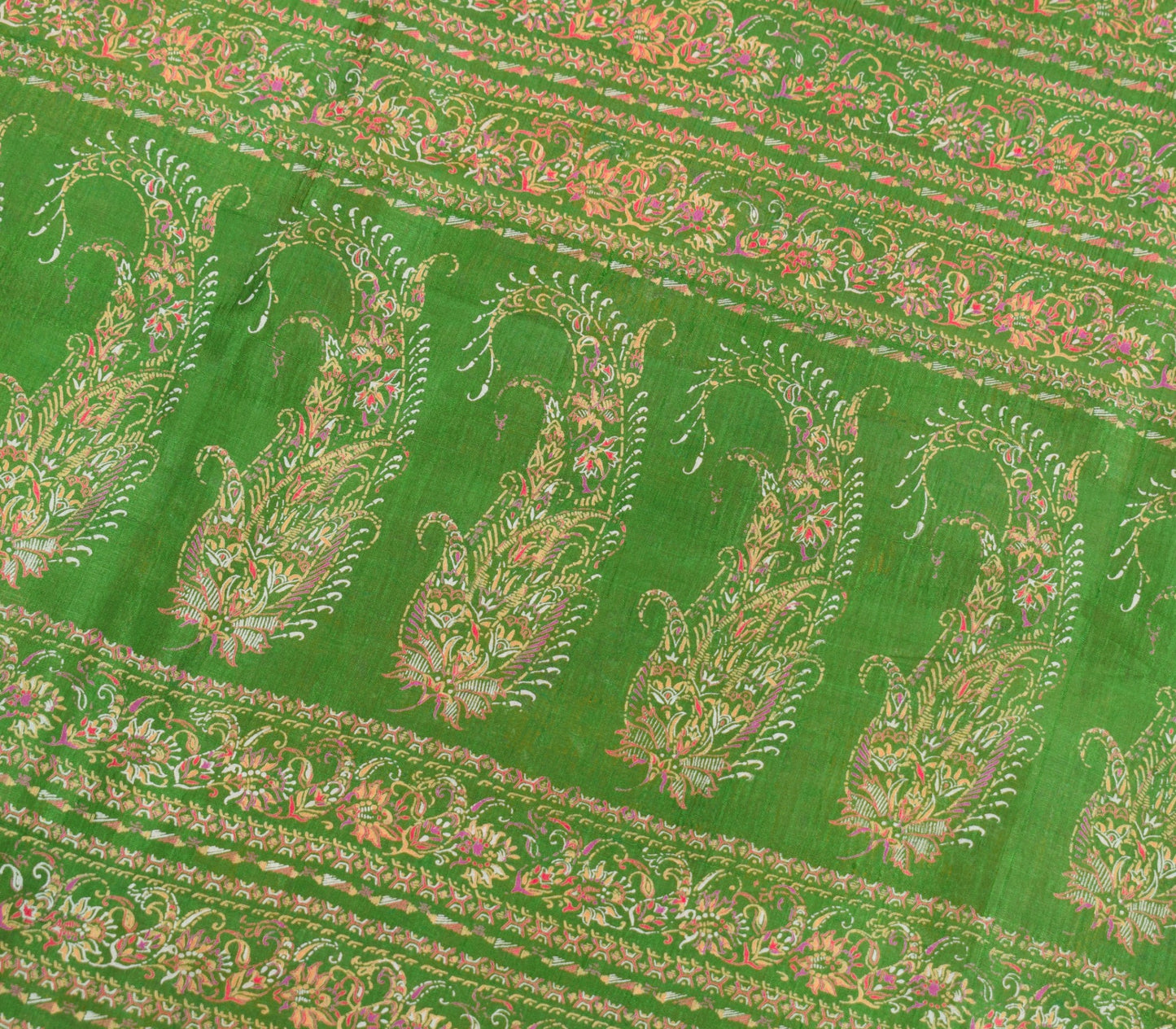 Sushila Vintage Mustard Saree 100% Pure Silk Printed Soft Craft Floral Fabric