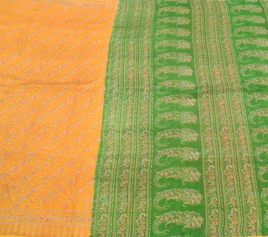 Sushila Vintage Mustard Saree 100% Pure Silk Printed Soft Craft Floral Fabric