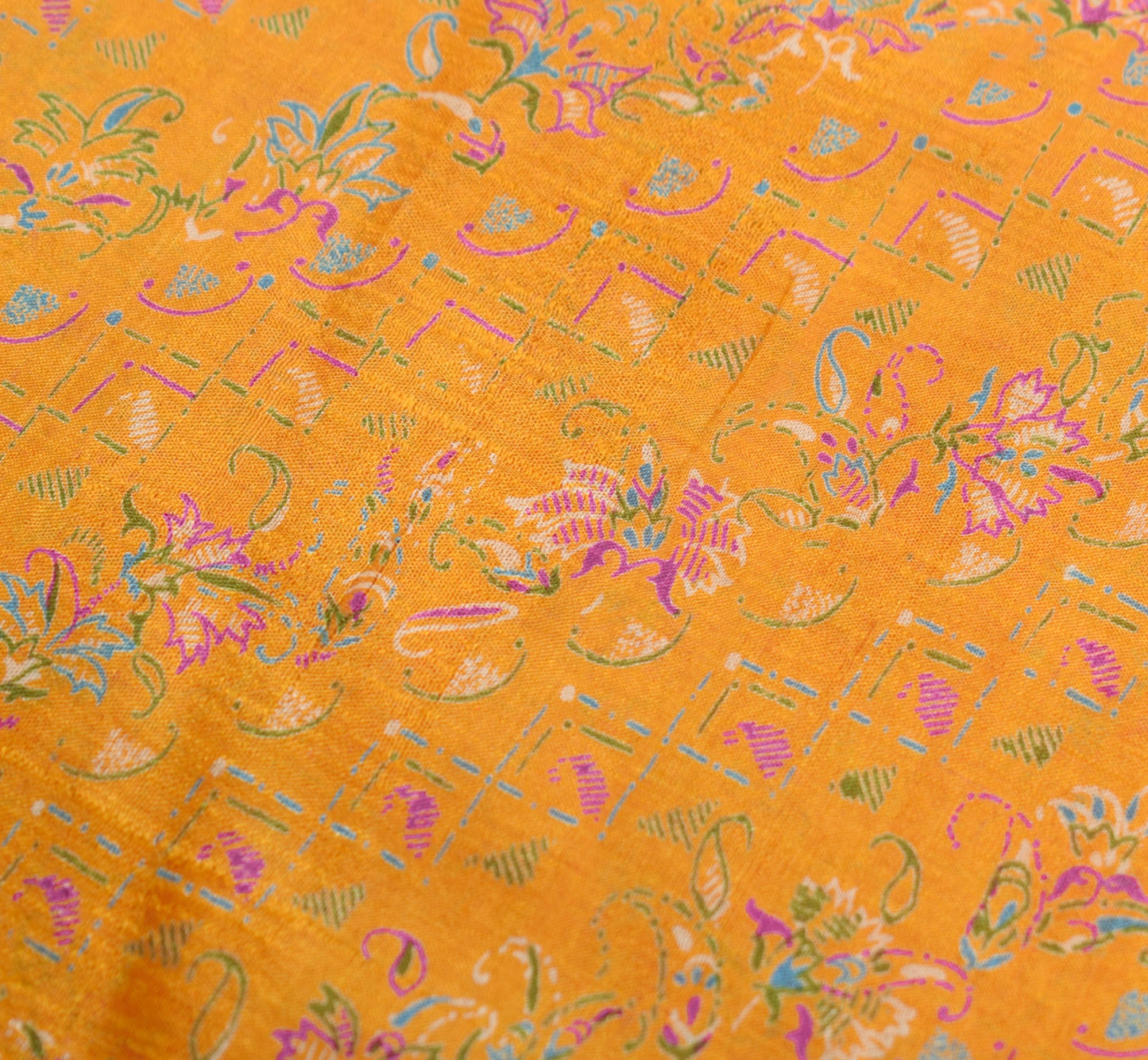 Sushila Vintage Mustard Saree 100% Pure Silk Printed Soft Craft Floral Fabric