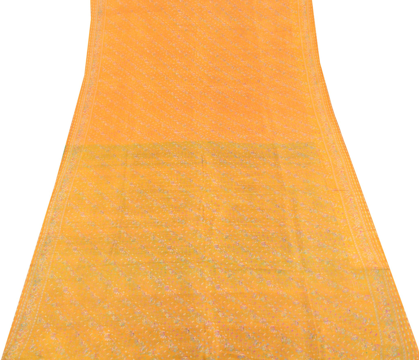 Sushila Vintage Mustard Saree 100% Pure Silk Printed Soft Craft Floral Fabric