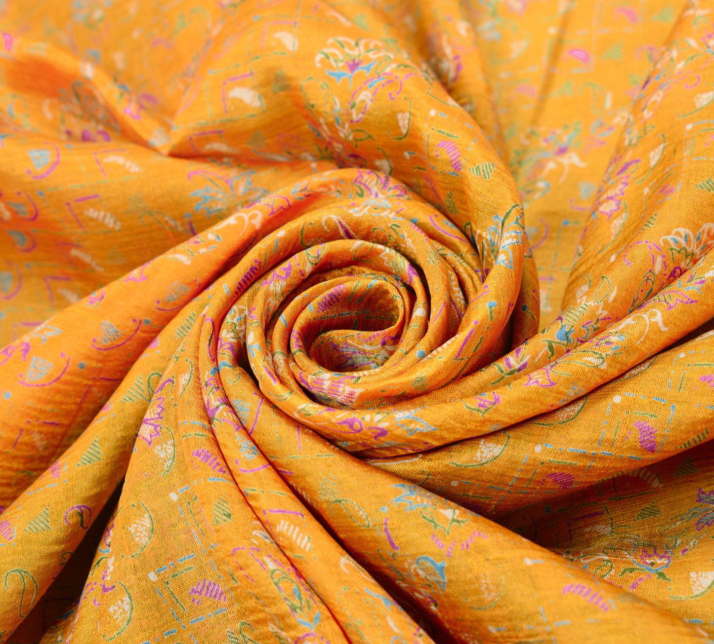 Sushila Vintage Mustard Saree 100% Pure Silk Printed Soft Craft Floral Fabric