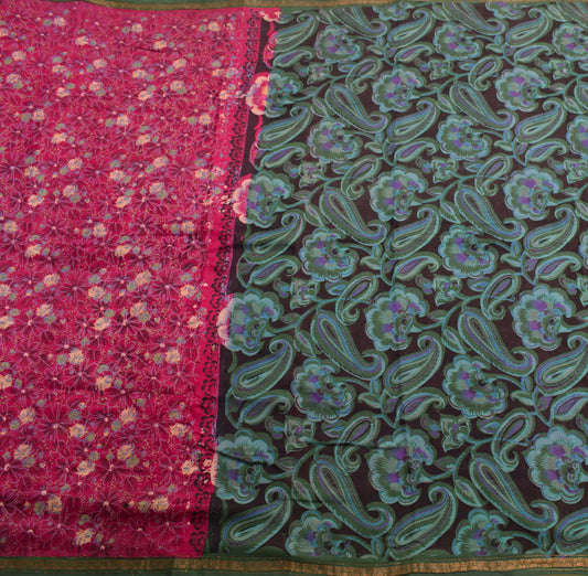 Sushila Vintage Dark Pink Saree 100% Pure Silk Printed Soft Craft Floral Fabric