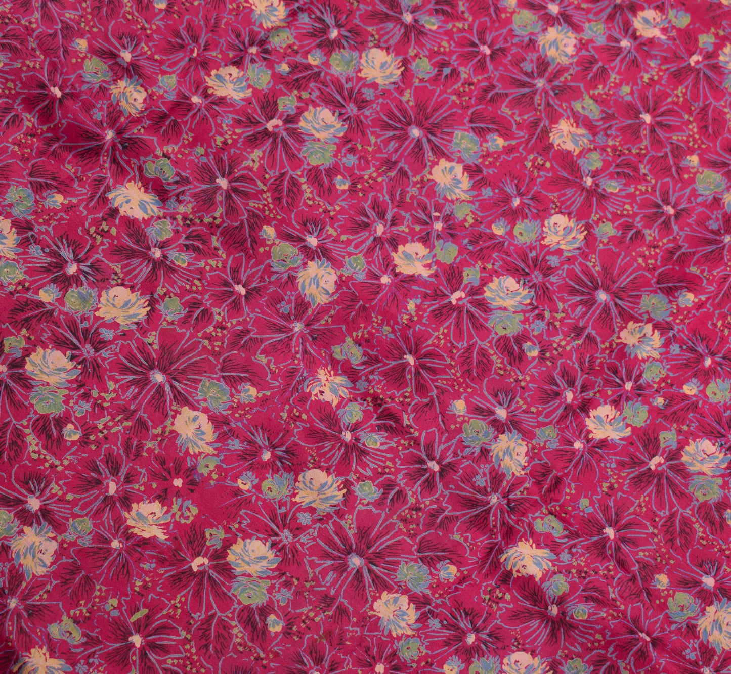 Sushila Vintage Dark Pink Saree 100% Pure Silk Printed Soft Craft Floral Fabric