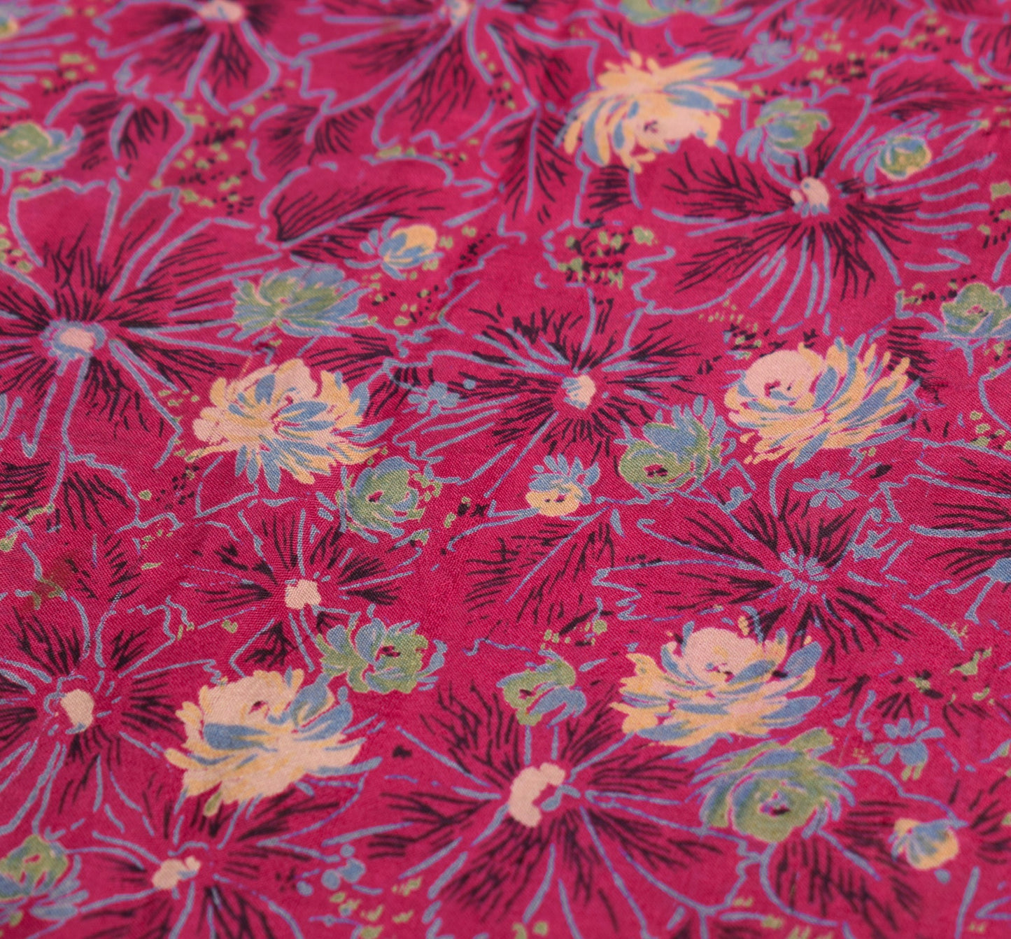 Sushila Vintage Dark Pink Saree 100% Pure Silk Printed Soft Craft Floral Fabric