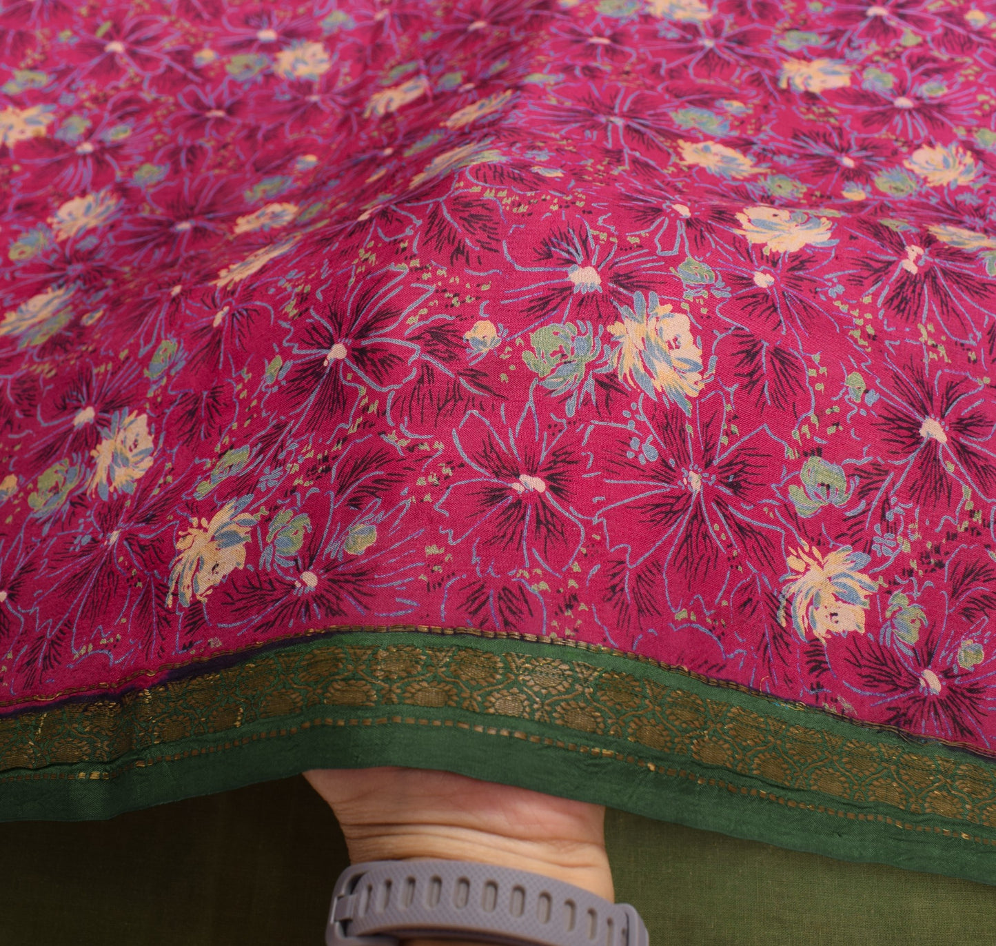 Sushila Vintage Dark Pink Saree 100% Pure Silk Printed Soft Craft Floral Fabric