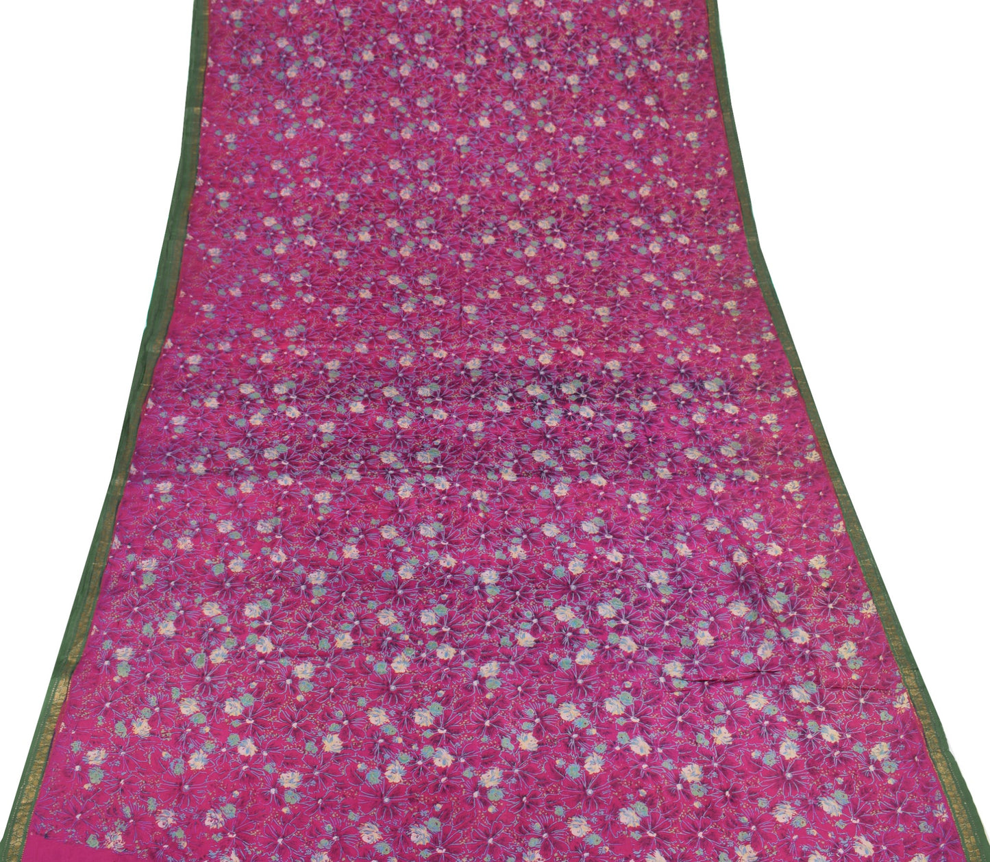 Sushila Vintage Dark Pink Saree 100% Pure Silk Printed Soft Craft Floral Fabric
