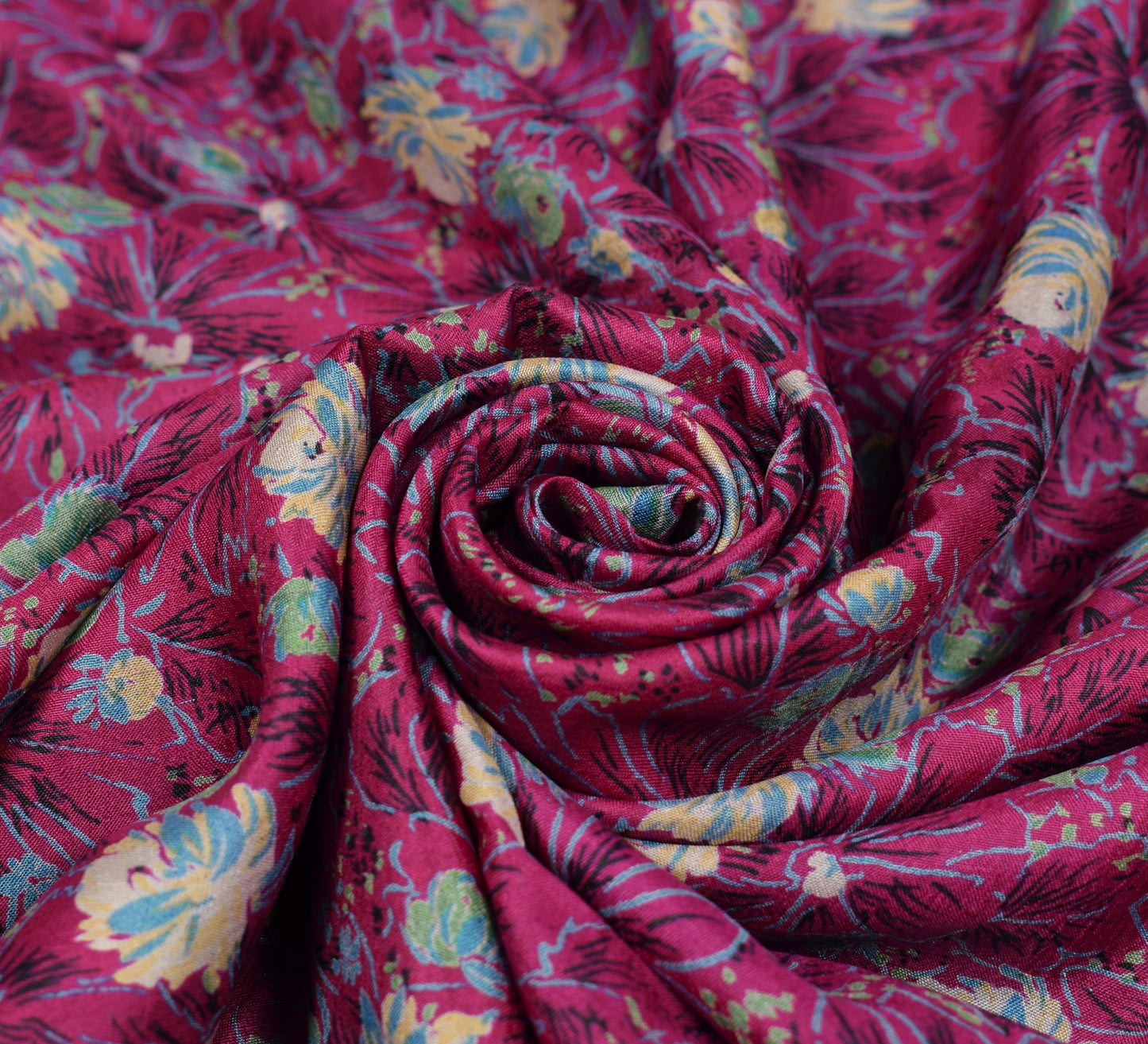 Sushila Vintage Dark Pink Saree 100% Pure Silk Printed Soft Craft Floral Fabric