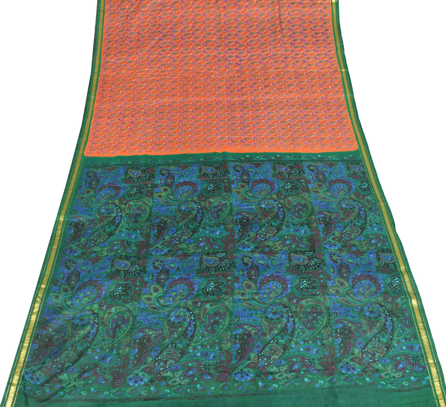 Sushila Vintage Orange Saree with Blouse Fabric Pure Silk Printed Soft Fabric
