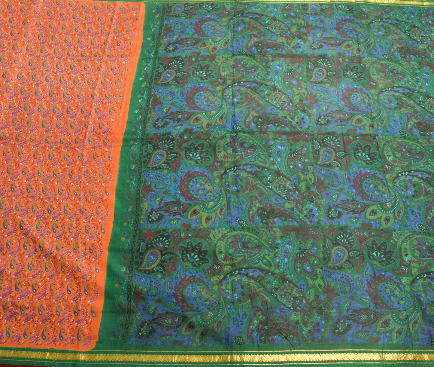 Sushila Vintage Orange Saree with Blouse Fabric Pure Silk Printed Soft Fabric