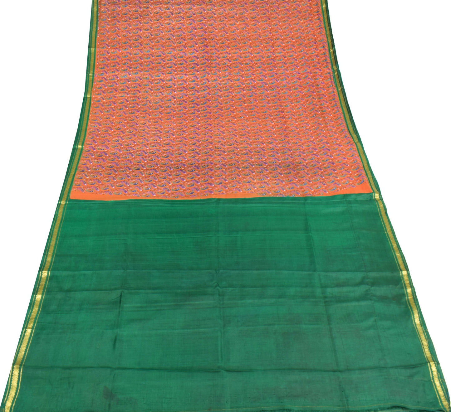 Sushila Vintage Orange Saree with Blouse Fabric Pure Silk Printed Soft Fabric
