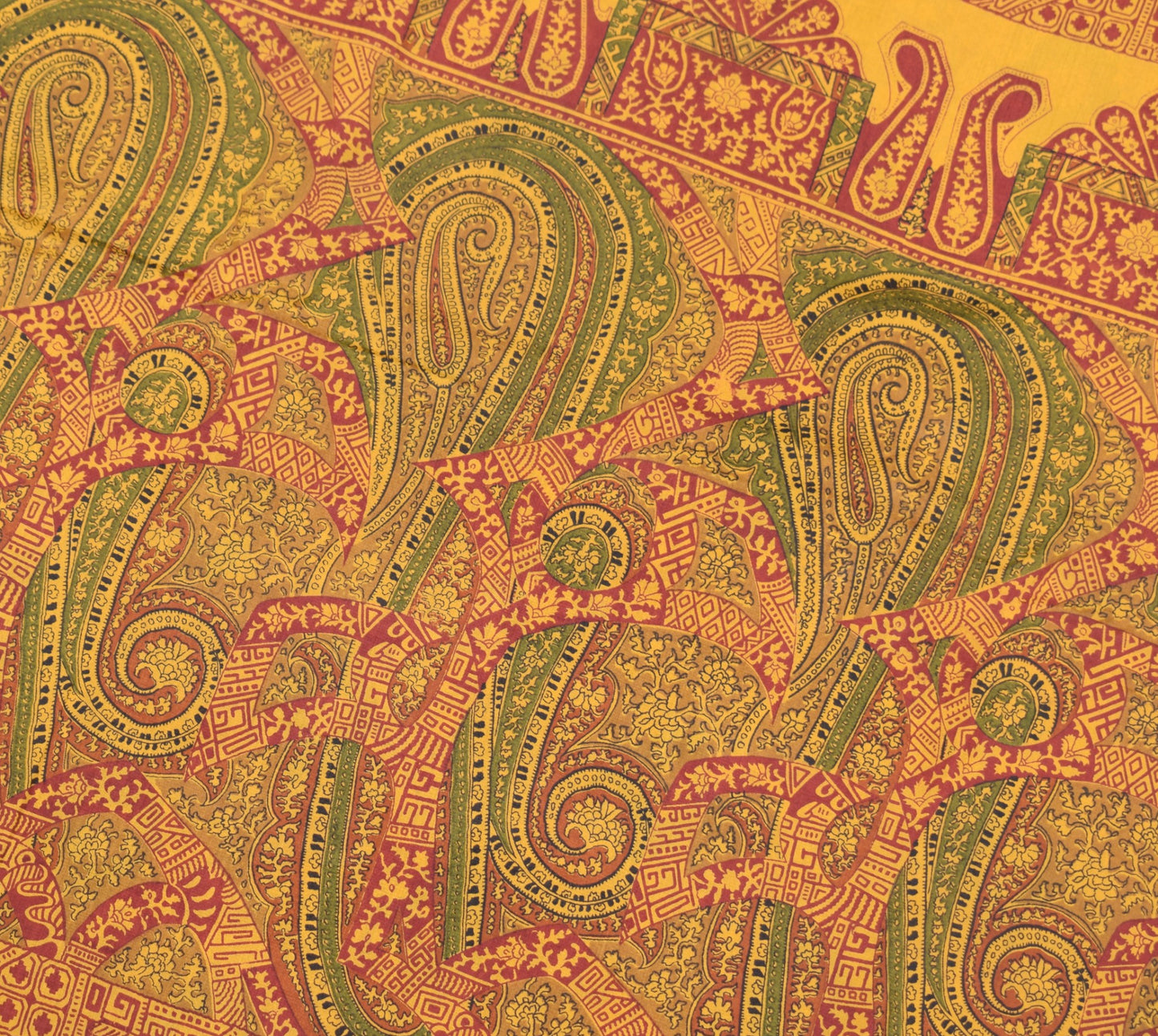 Sushila Vintage Mustard Saree Floral 100% Pure Silk Printed Soft Craft Fabric