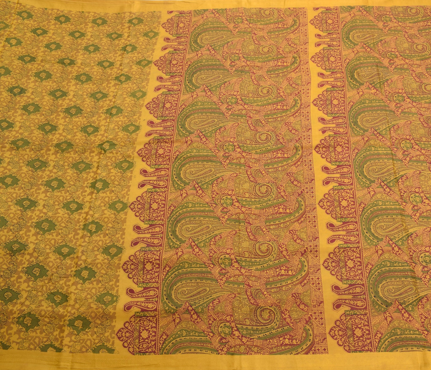 Sushila Vintage Mustard Saree Floral 100% Pure Silk Printed Soft Craft Fabric