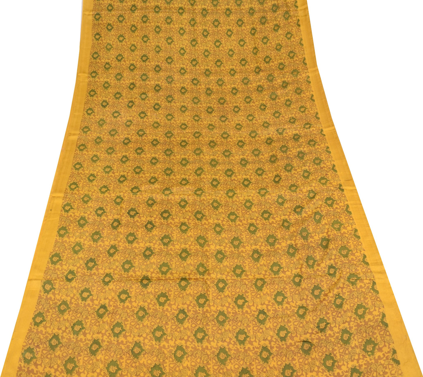Sushila Vintage Mustard Saree Floral 100% Pure Silk Printed Soft Craft Fabric