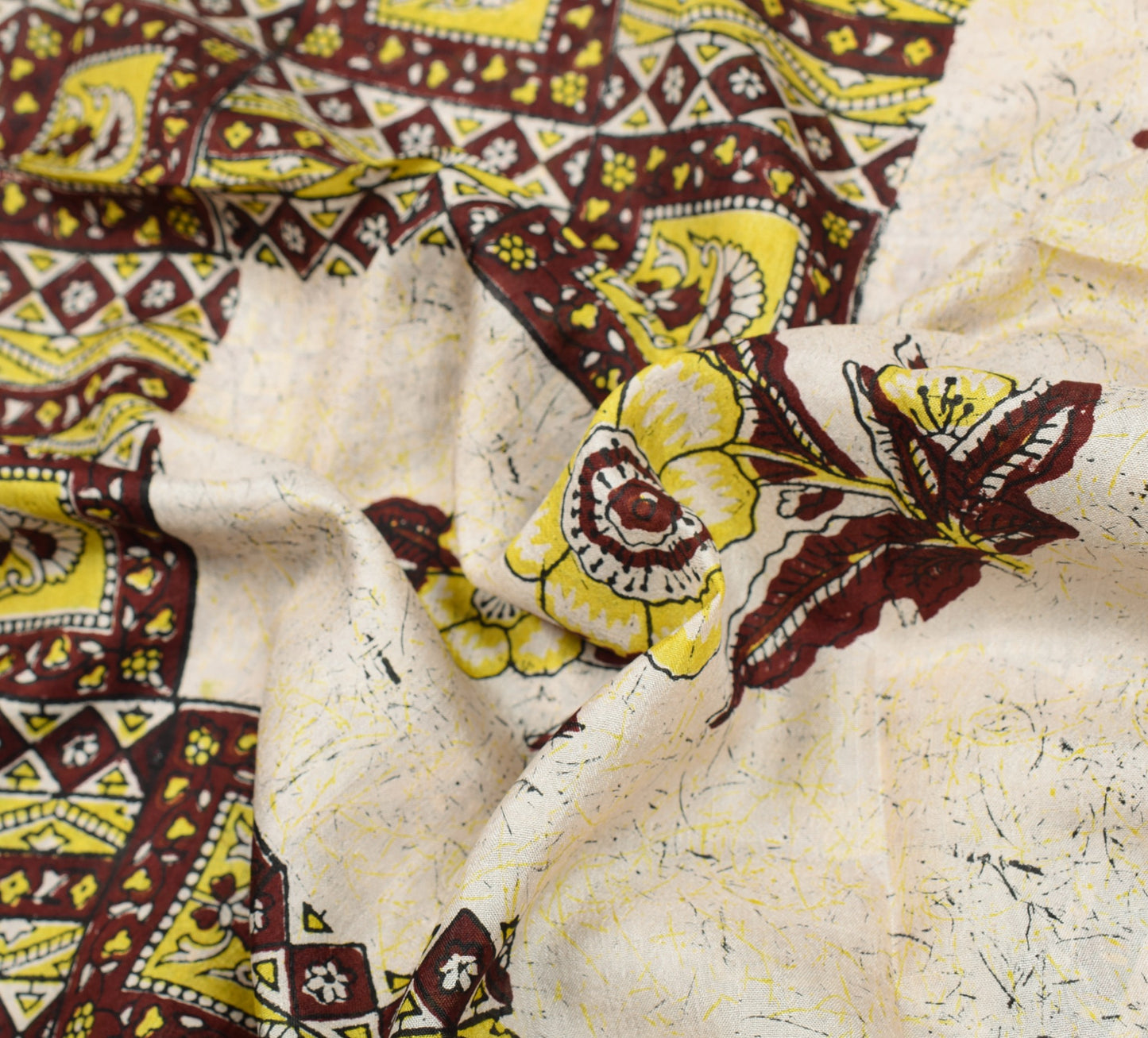 Sushila Vintage Saree 100% Pure Silk Cream Hand Block Printed Soft Craft Fabric