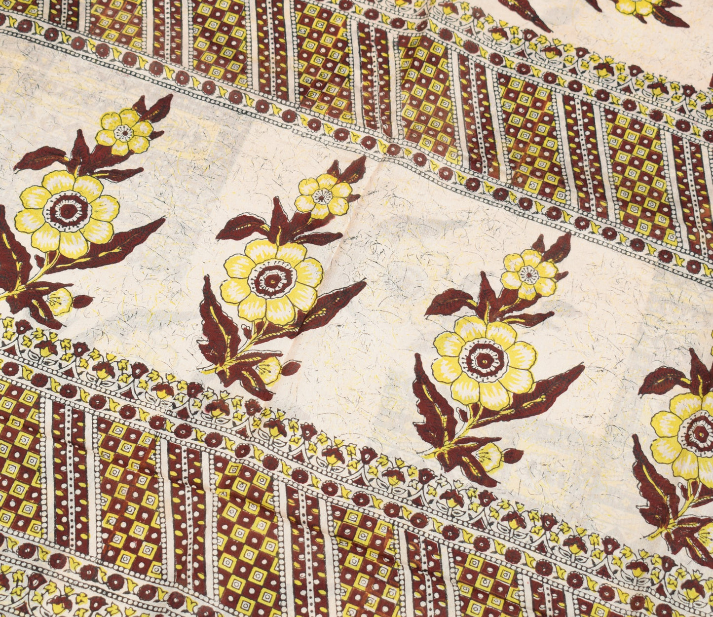 Sushila Vintage Saree 100% Pure Silk Cream Hand Block Printed Soft Craft Fabric