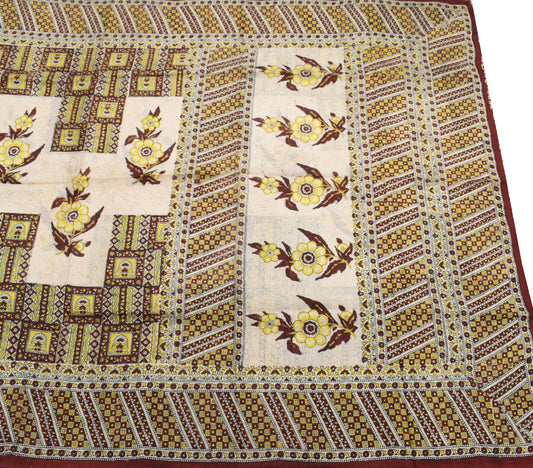 Sushila Vintage Saree 100% Pure Silk Cream Hand Block Printed Soft Craft Fabric