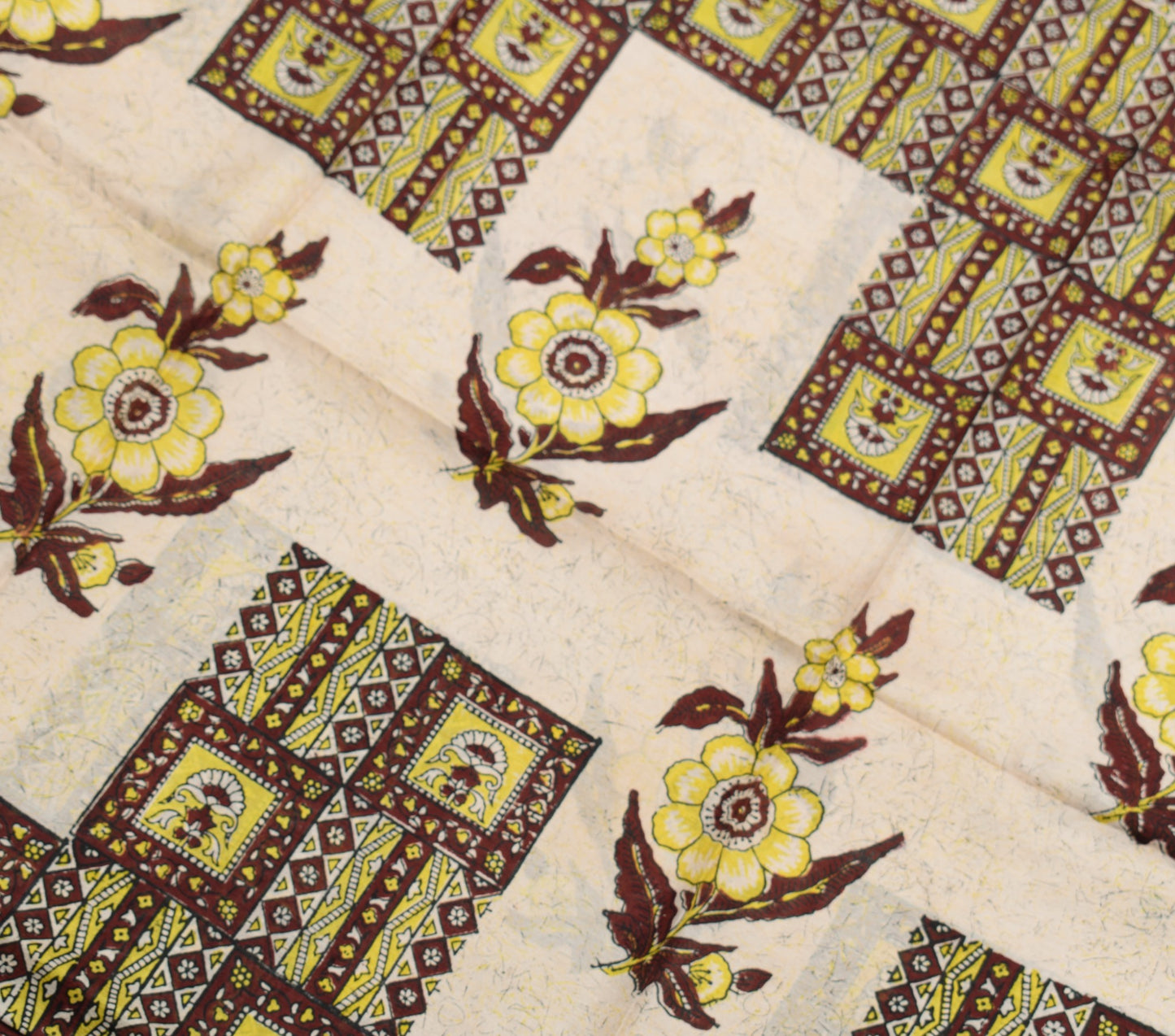 Sushila Vintage Saree 100% Pure Silk Cream Hand Block Printed Soft Craft Fabric