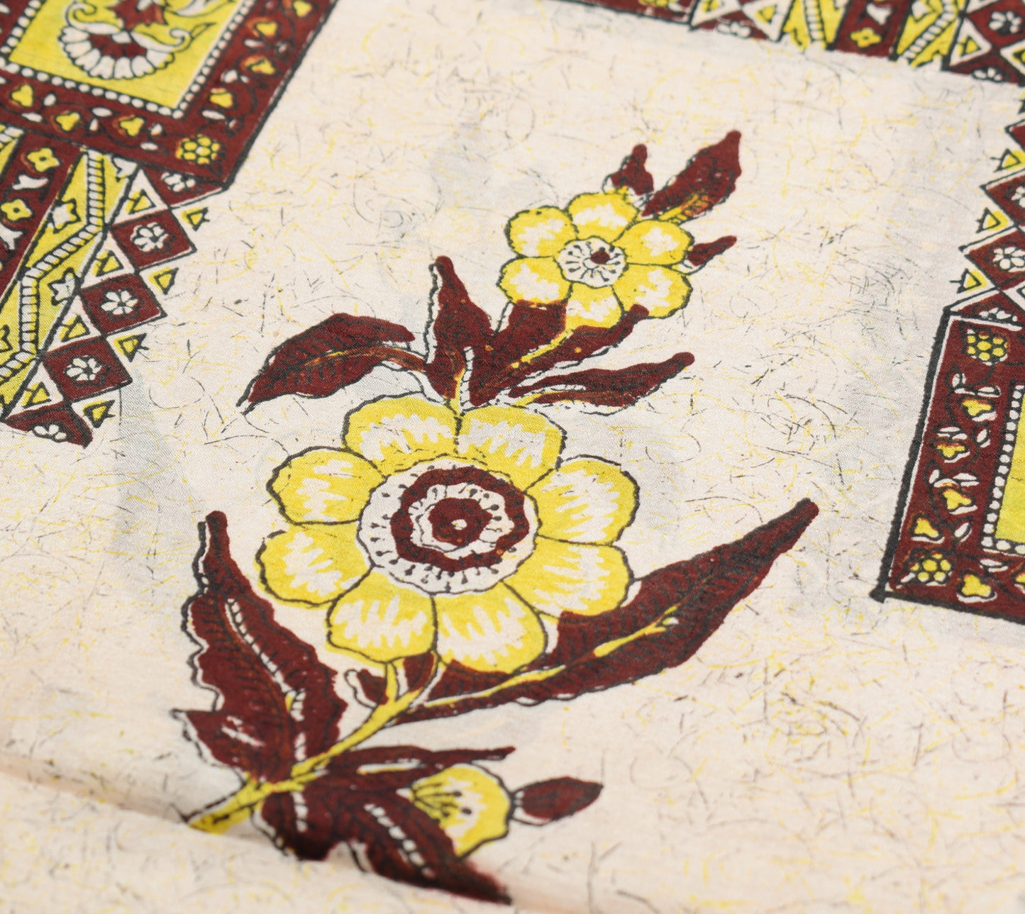 Sushila Vintage Saree 100% Pure Silk Cream Hand Block Printed Soft Craft Fabric