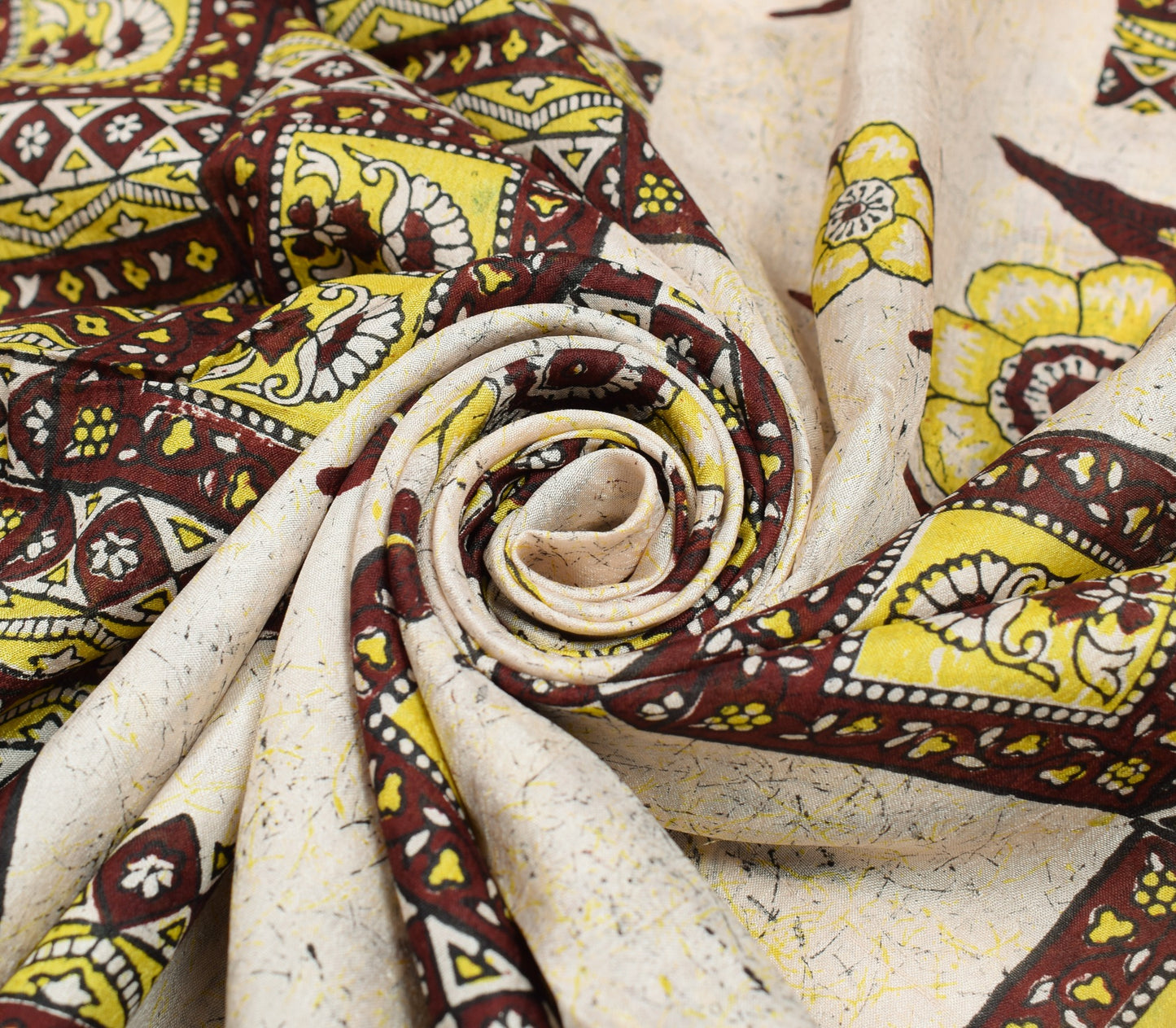 Sushila Vintage Saree 100% Pure Silk Cream Hand Block Printed Soft Craft Fabric