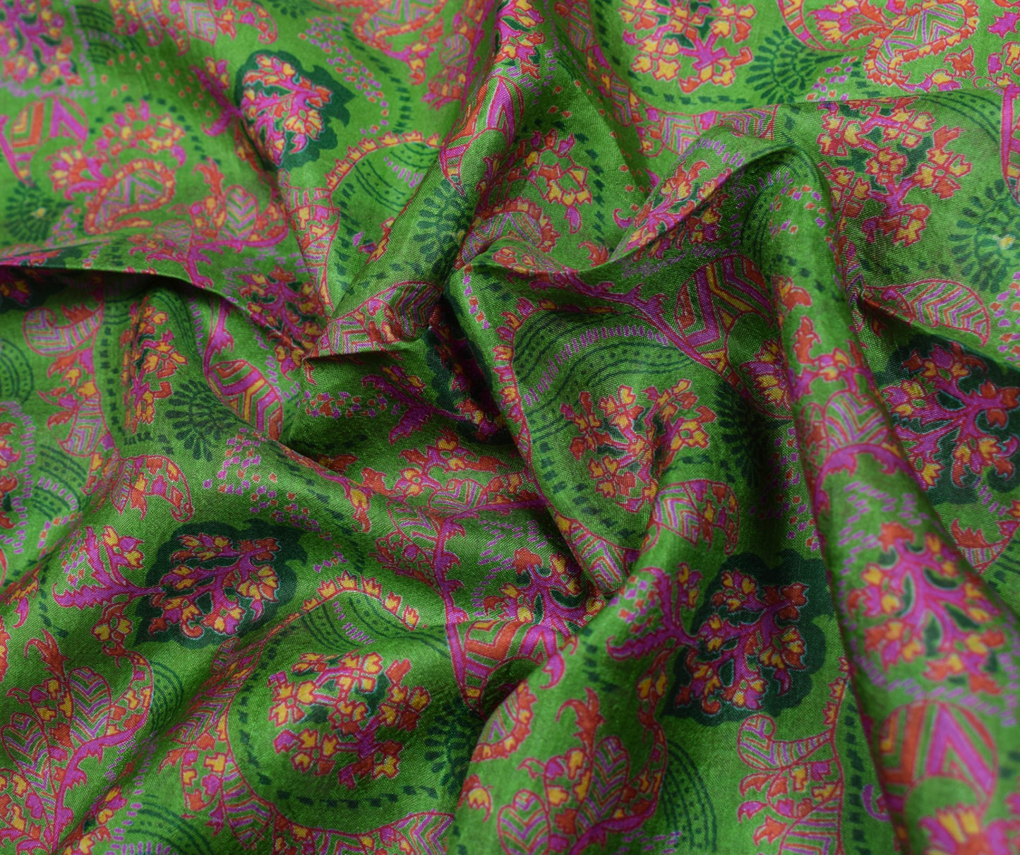 Sushila Vintage Floral Green Saree 100% Pure Silk Printed Soft Craft Fabric