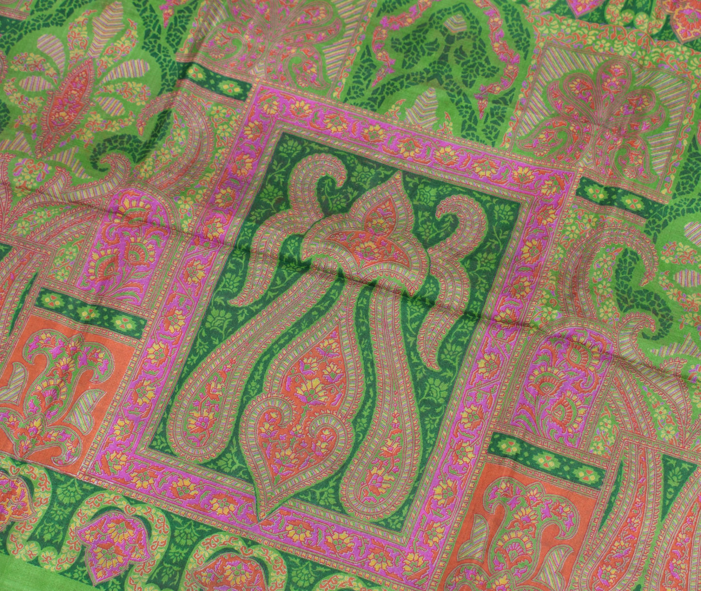 Sushila Vintage Floral Green Saree 100% Pure Silk Printed Soft Craft Fabric