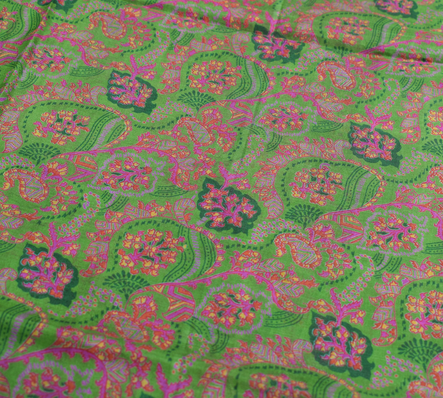 Sushila Vintage Floral Green Saree 100% Pure Silk Printed Soft Craft Fabric