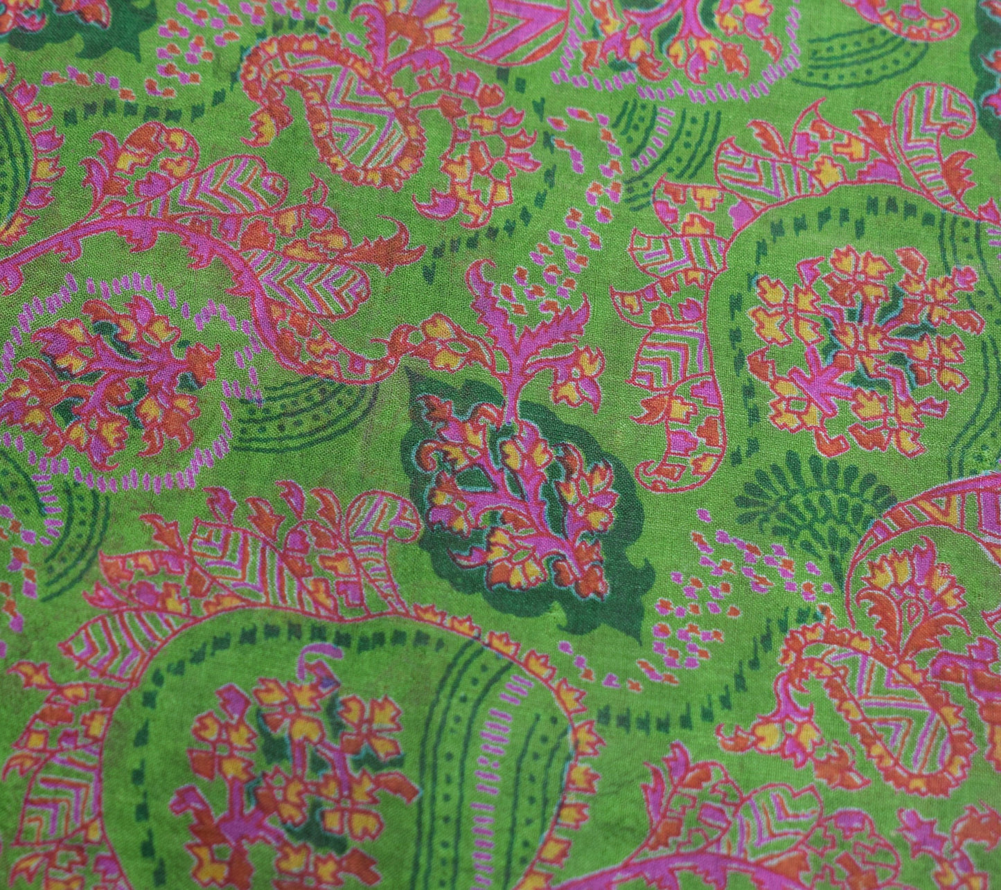Sushila Vintage Floral Green Saree 100% Pure Silk Printed Soft Craft Fabric