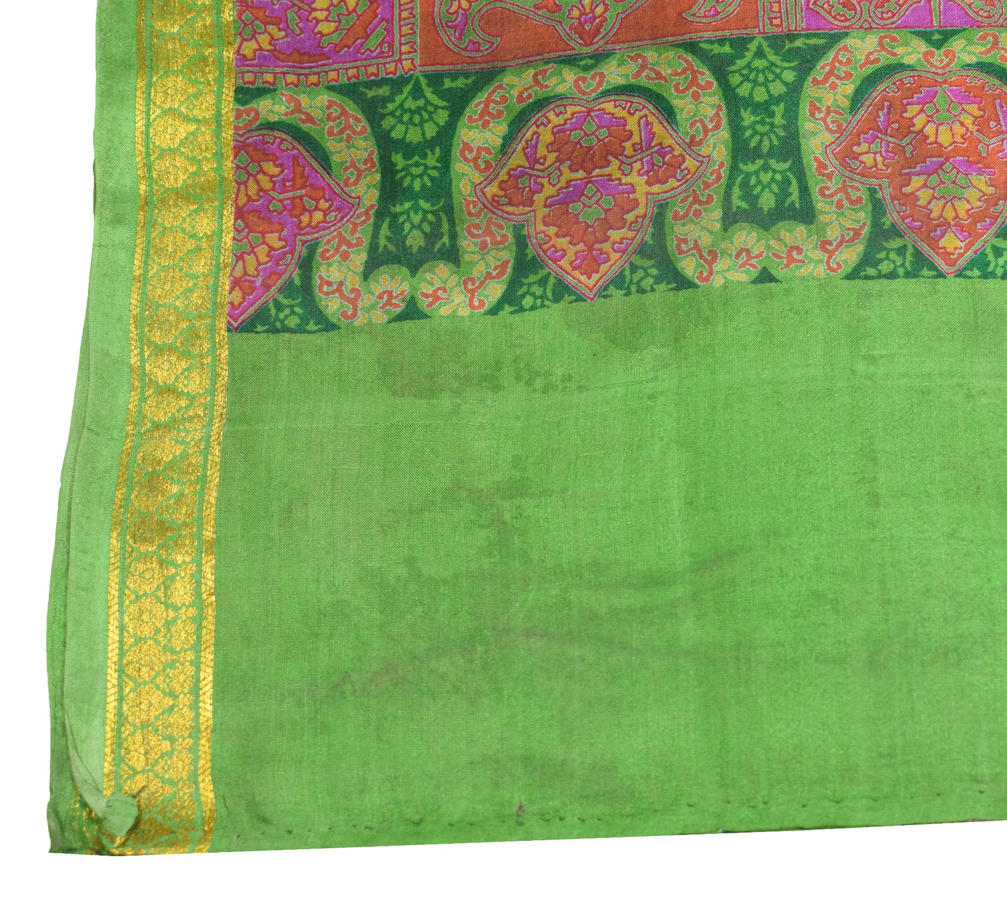 Sushila Vintage Floral Green Saree 100% Pure Silk Printed Soft Craft Fabric