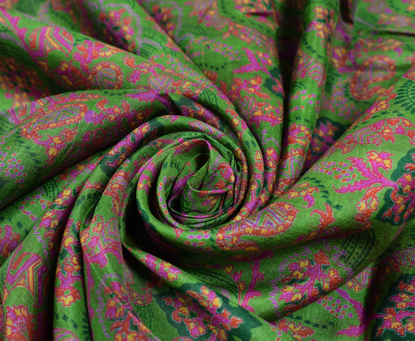 Sushila Vintage Floral Green Saree 100% Pure Silk Printed Soft Craft Fabric