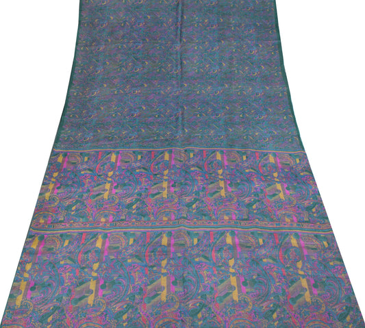 Sushila Vintage Dark Green Saree Pure Silk Printed Abstract Soft Craft Fabric