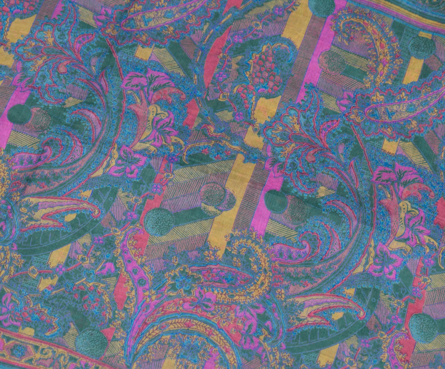 Sushila Vintage Dark Green Saree Pure Silk Printed Abstract Soft Craft Fabric
