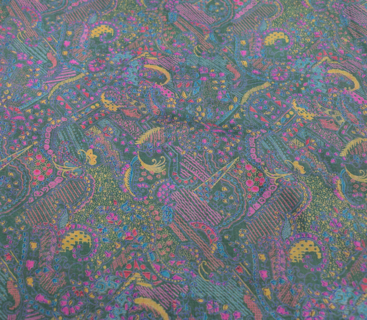 Sushila Vintage Dark Green Saree Pure Silk Printed Abstract Soft Craft Fabric