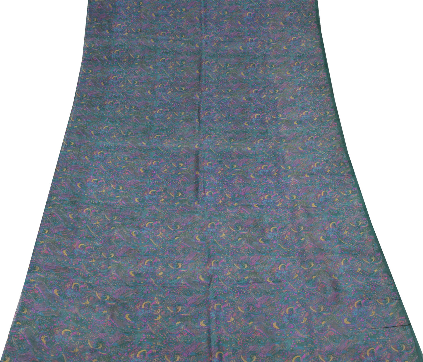 Sushila Vintage Dark Green Saree Pure Silk Printed Abstract Soft Craft Fabric