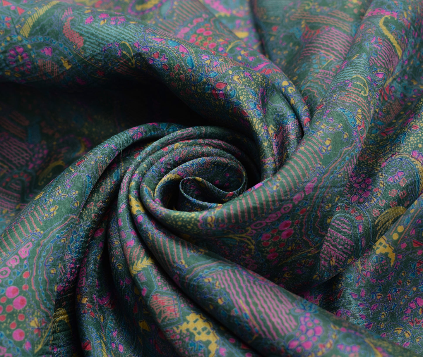 Sushila Vintage Dark Green Saree Pure Silk Printed Abstract Soft Craft Fabric