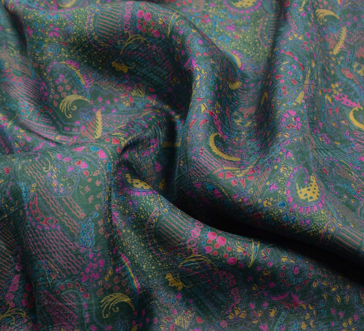Sushila Vintage Dark Green Saree Pure Silk Printed Abstract Soft Craft Fabric