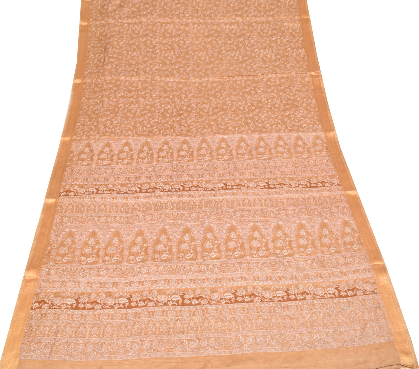 Sushila Vintage Brown Floral Saree 100% Pure Silk Printed Soft 5 Yd Craft Fabric
